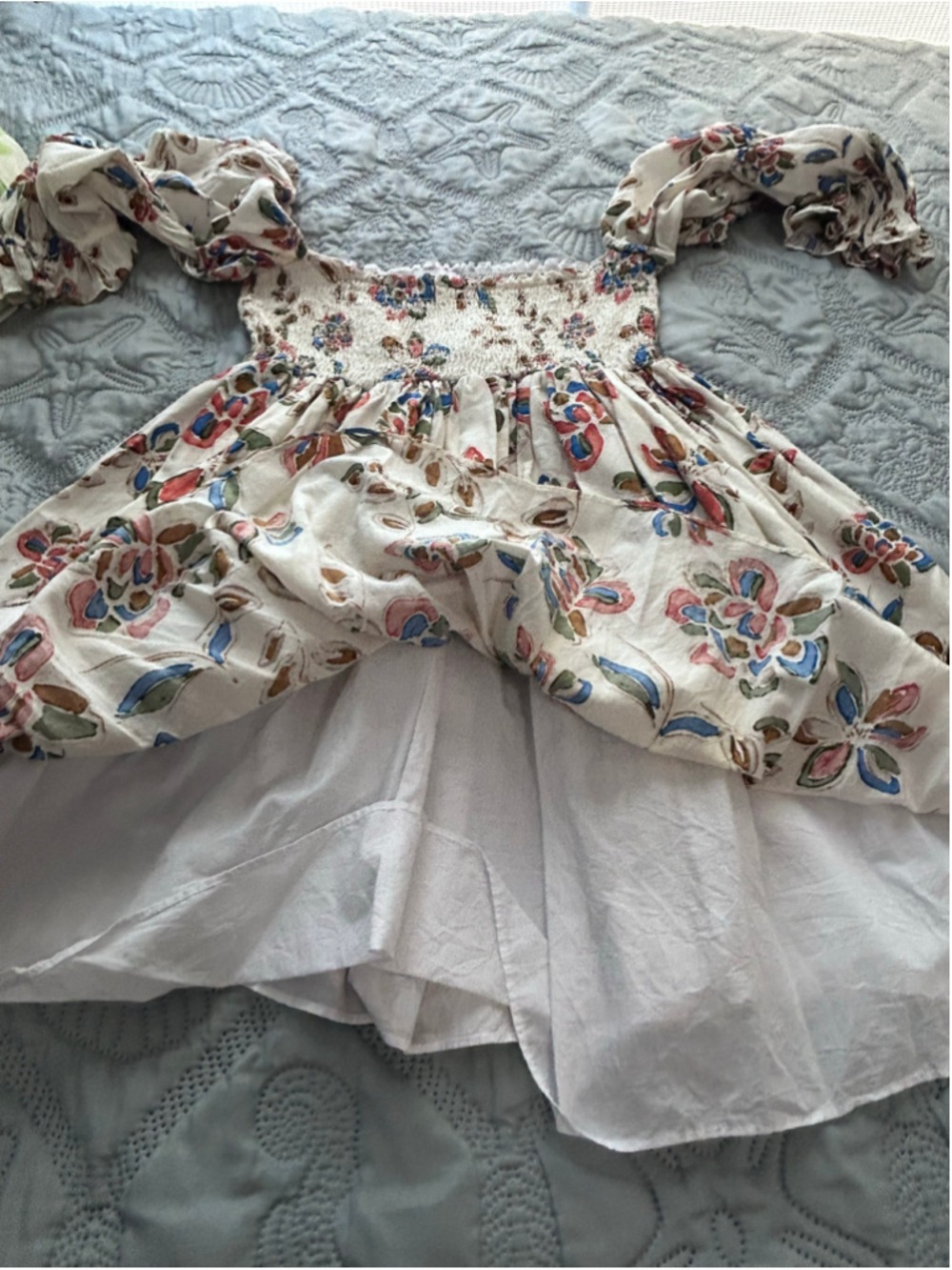 MISA Los Angeles Zadie Floral Smocked Mini Dress L Puff Sleeve Boho - Picture 9 of 13